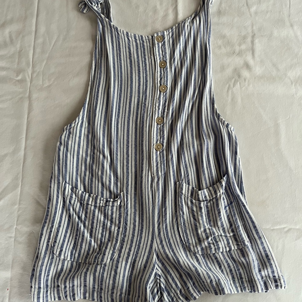 Blue and white striped romper